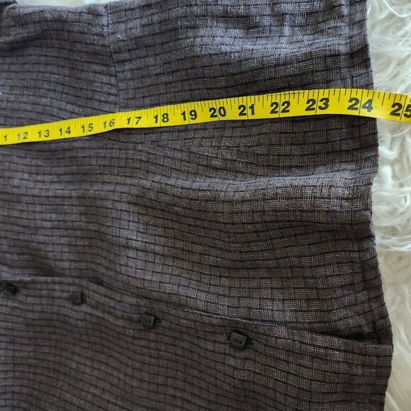 FLAX 100% Linen Jacket Check Plaid Women's Large Shirt Brown Lagenlook Relaxed - Picture 10 of 13